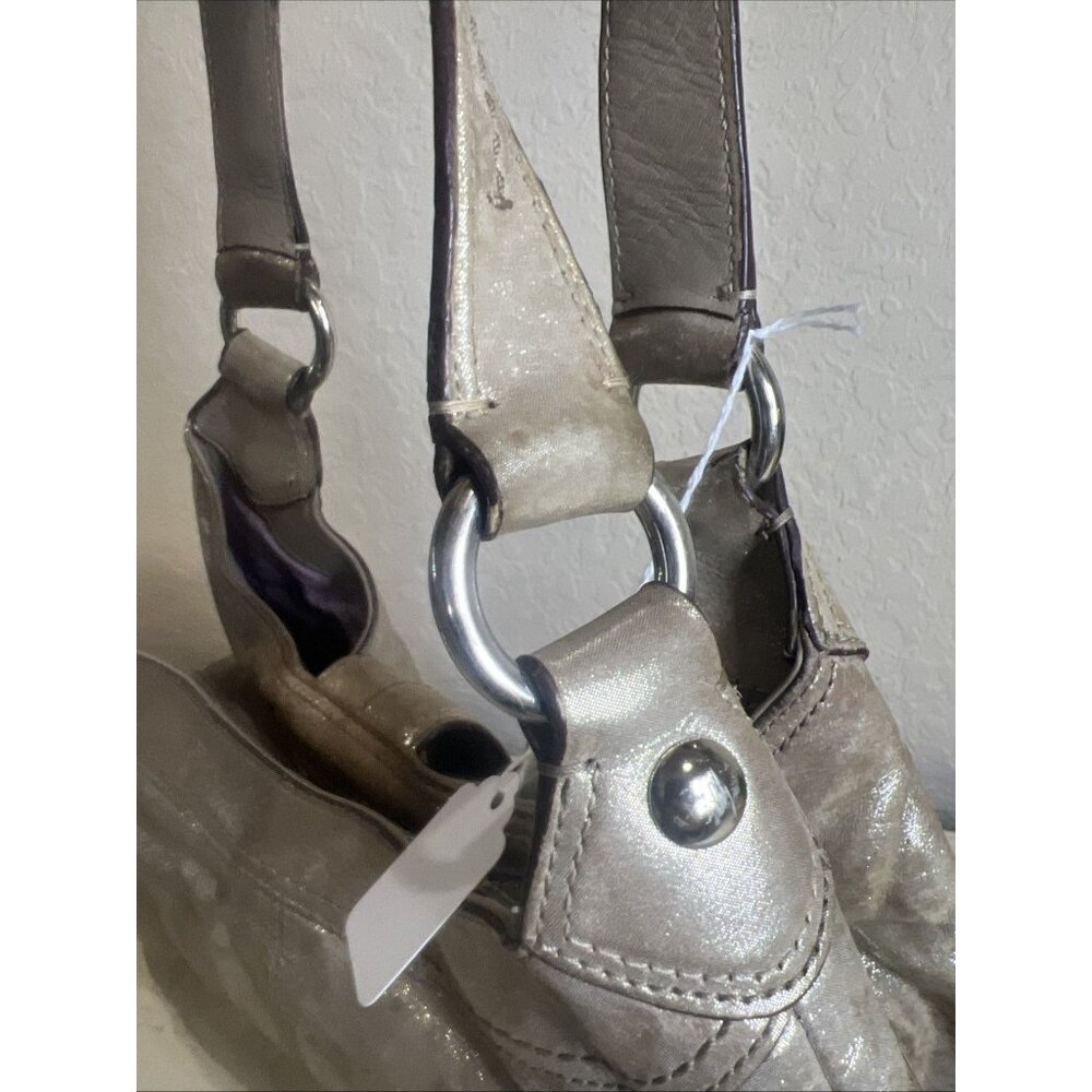 Coach (2011) Soho Lynn Metallic Champagne Shimmer Hobo Leather Bag Big Buckle - Picture 12 of 16